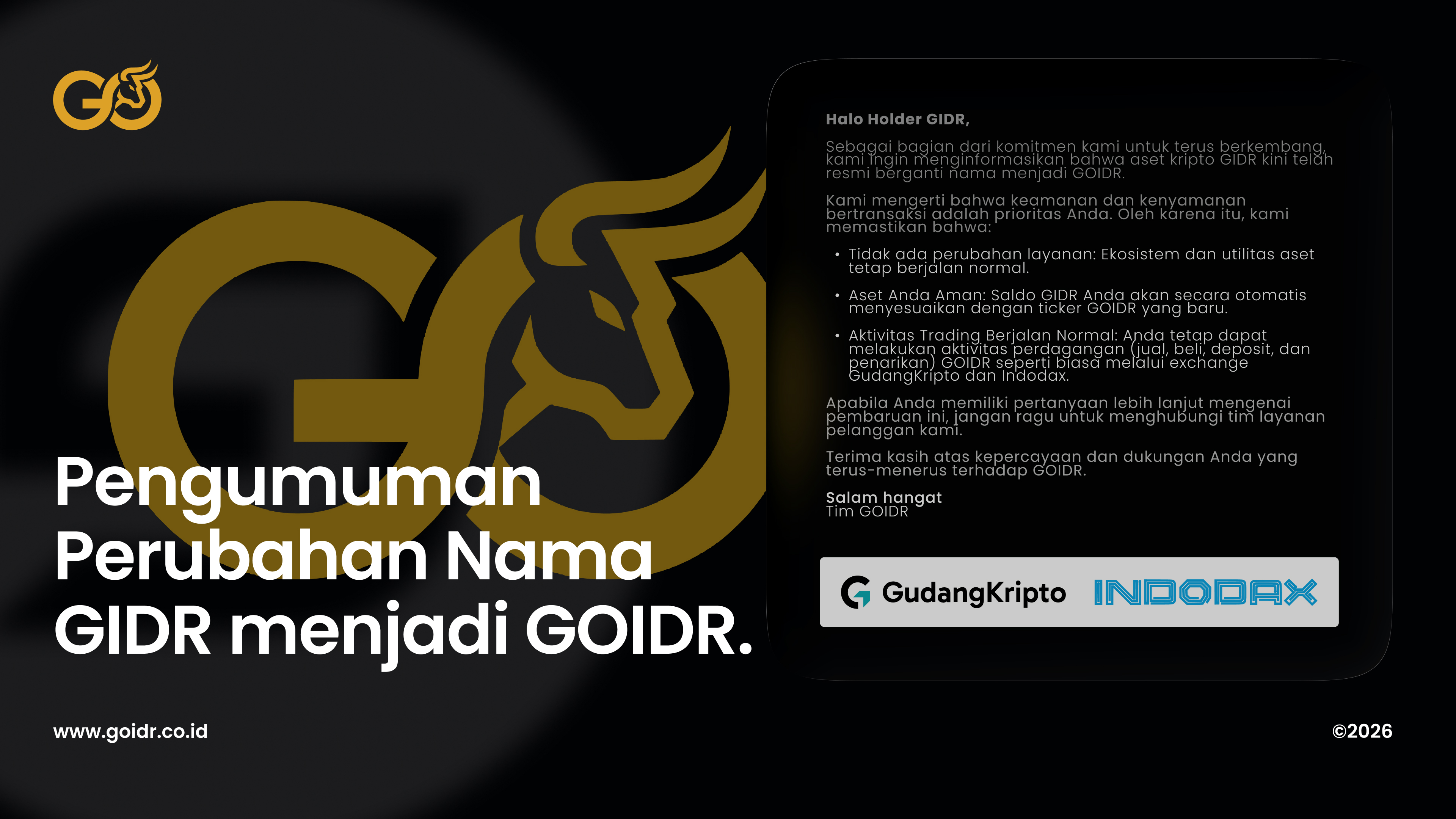 Pengumuman Perubahan Nama GIDR Menjadi GOIDR